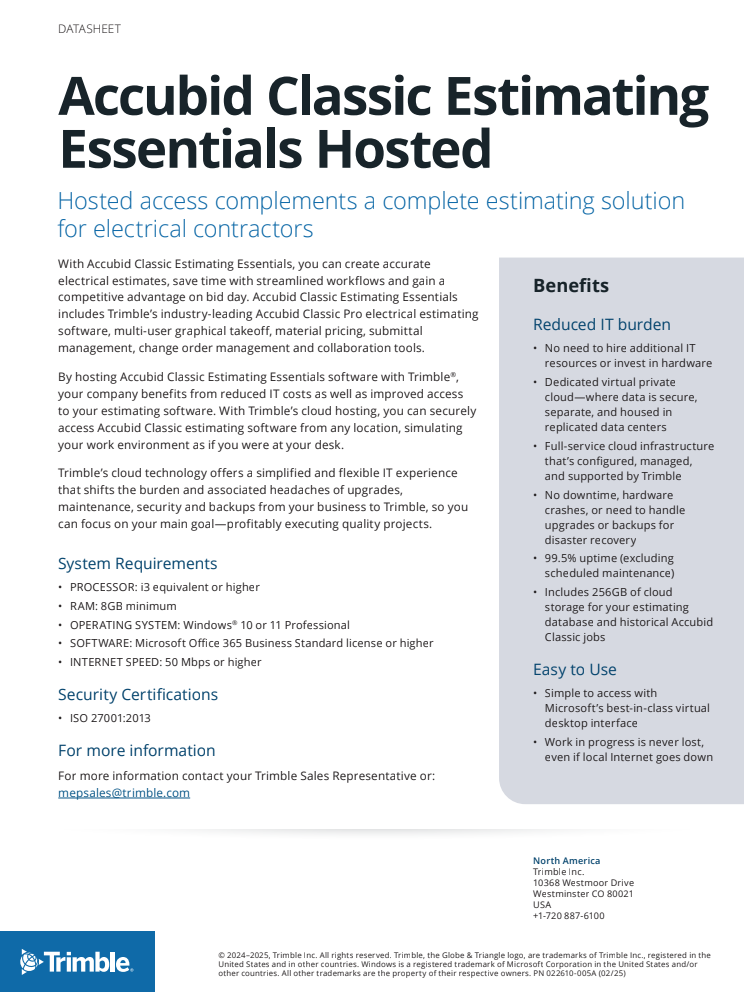 Trimble Accubid Classic Estimating Essentials Hosted | Trimble