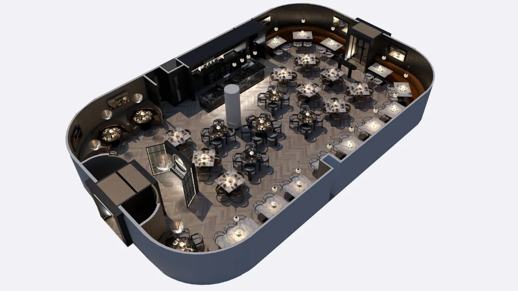 A SketchUp 3D isometric floor plan showing the full layout and furniture arrangement of the JAL Lounge at Anfield.