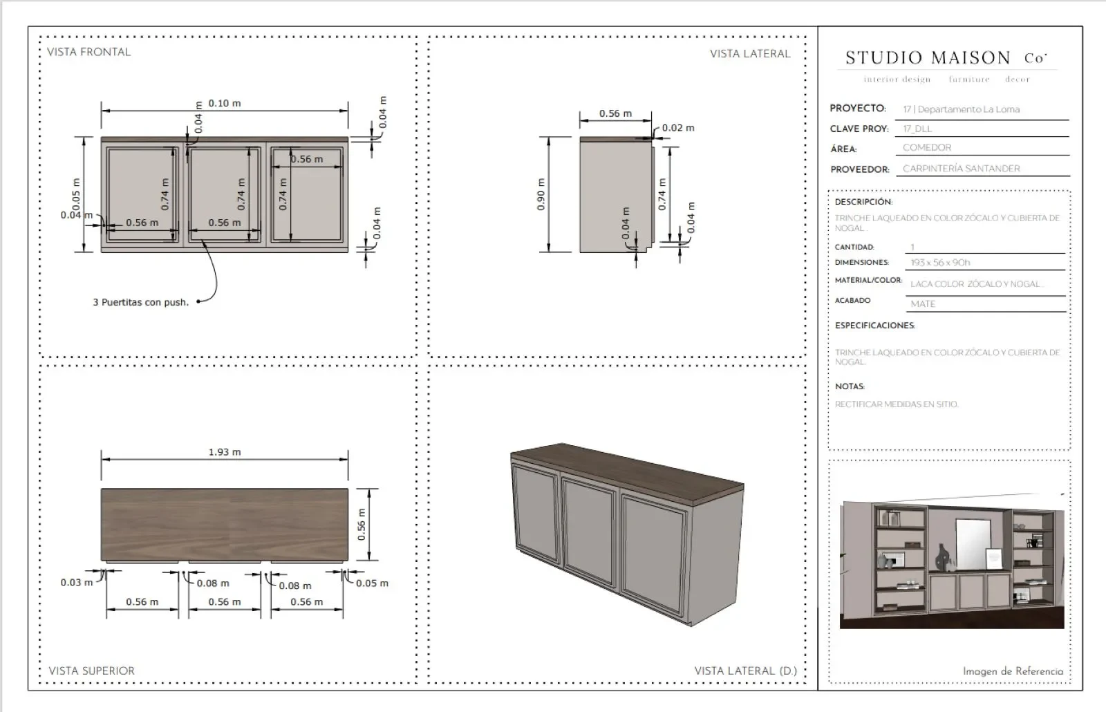 Documentación 2D que muestra una estantería hecha a medida para un diseño de interiores.