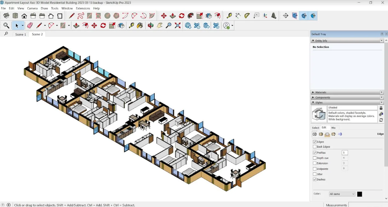 3D model of an apartment layout