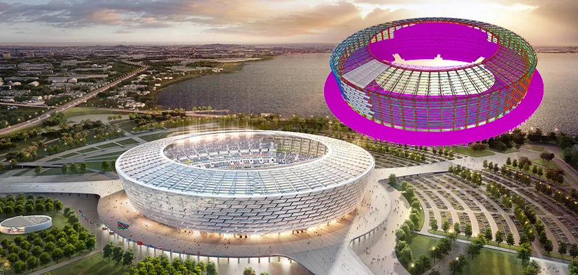 View of Baku Olympic Stadium from above with Tekla Structures BIM model