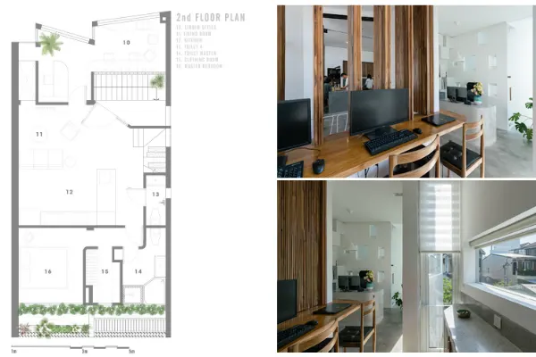 The 2nd story featuring the LimDim Office, living room, kitchen, master bedroom with an ensuite master bathroom.