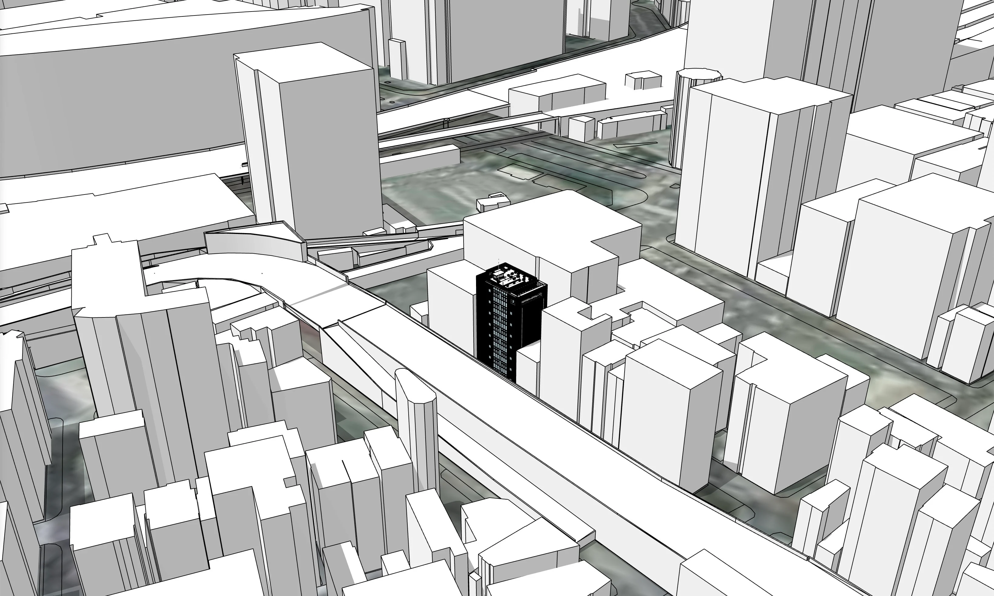 10階建てオフィスビル周辺をSketchUpでモデル化