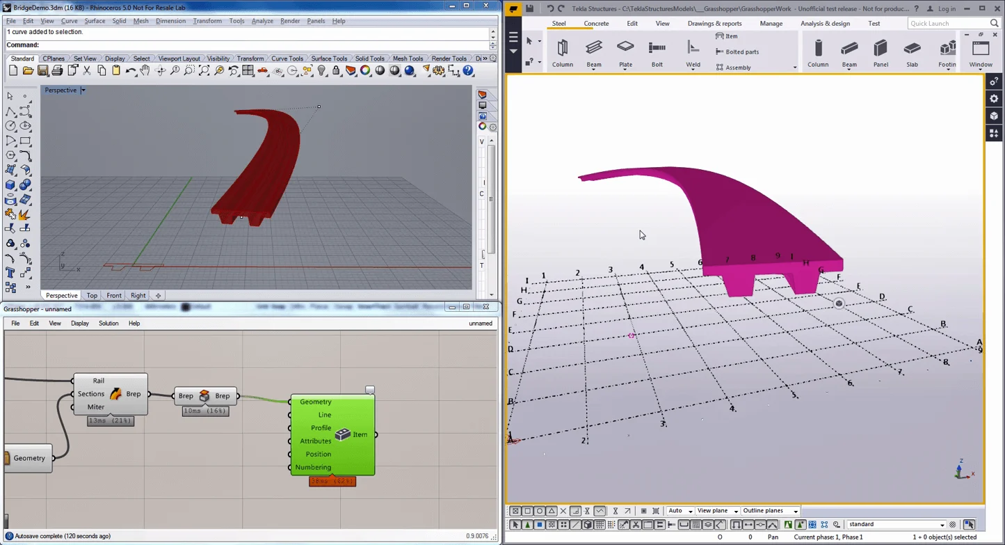 Parametric modeling of a bridge deck using software interfaces.