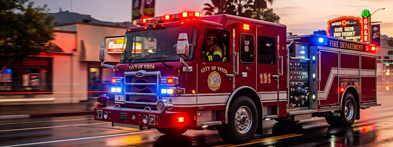 Vista, CA Fire Truck on wet street - Gemini Generated Image