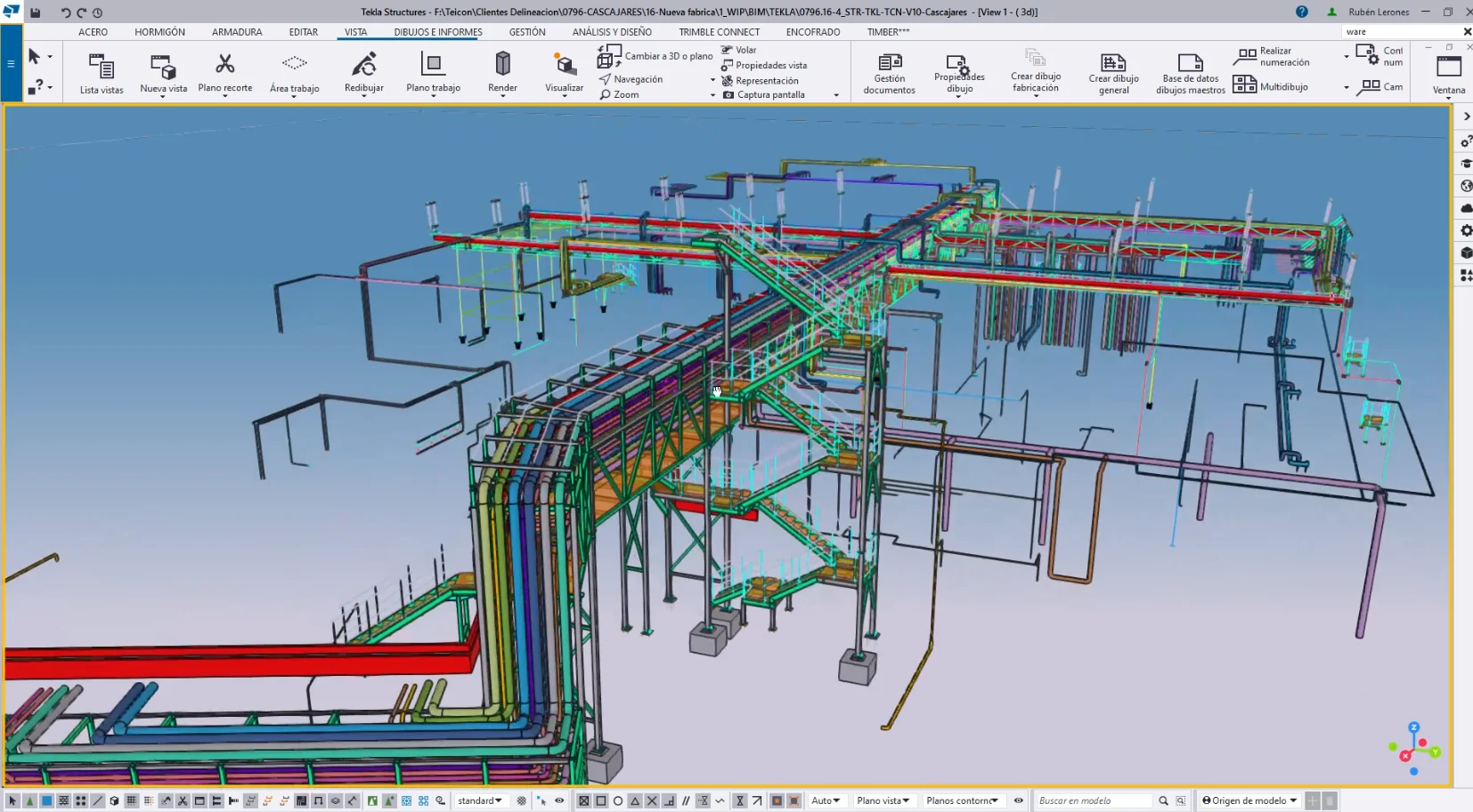 Model of an installation rack in Tekla.
