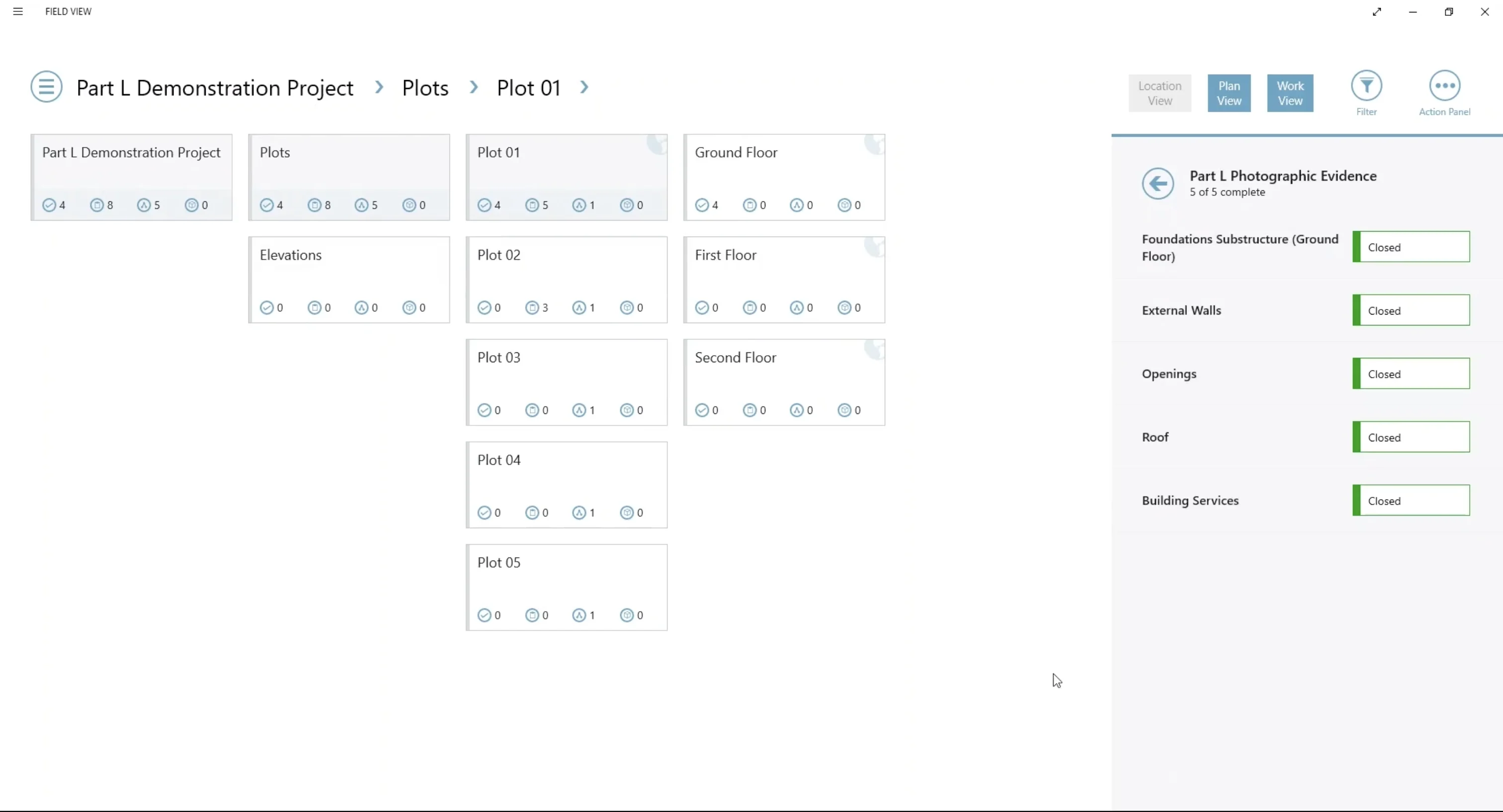 Screenshot of Part L breakdown of parts in Field View