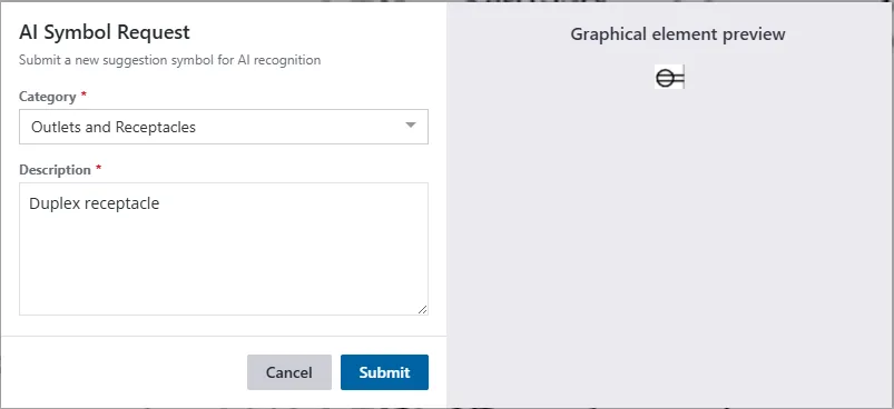 Form for submitting AI symbol request for duplex receptacle