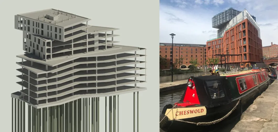 Rendered model of Burlington House showing upper two tiers cantilevering out over one another