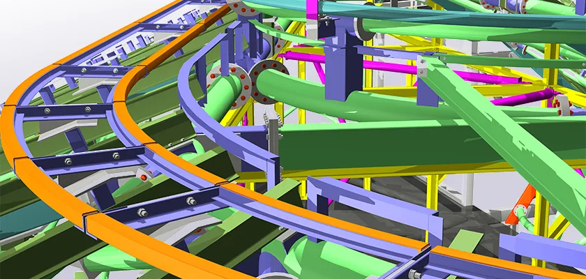 Visualisation of Birmingham New Street Station South Entrance showing curved steel elements in 3D model