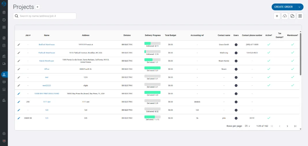 A screenshot showing the Trimble Materials Projects UI