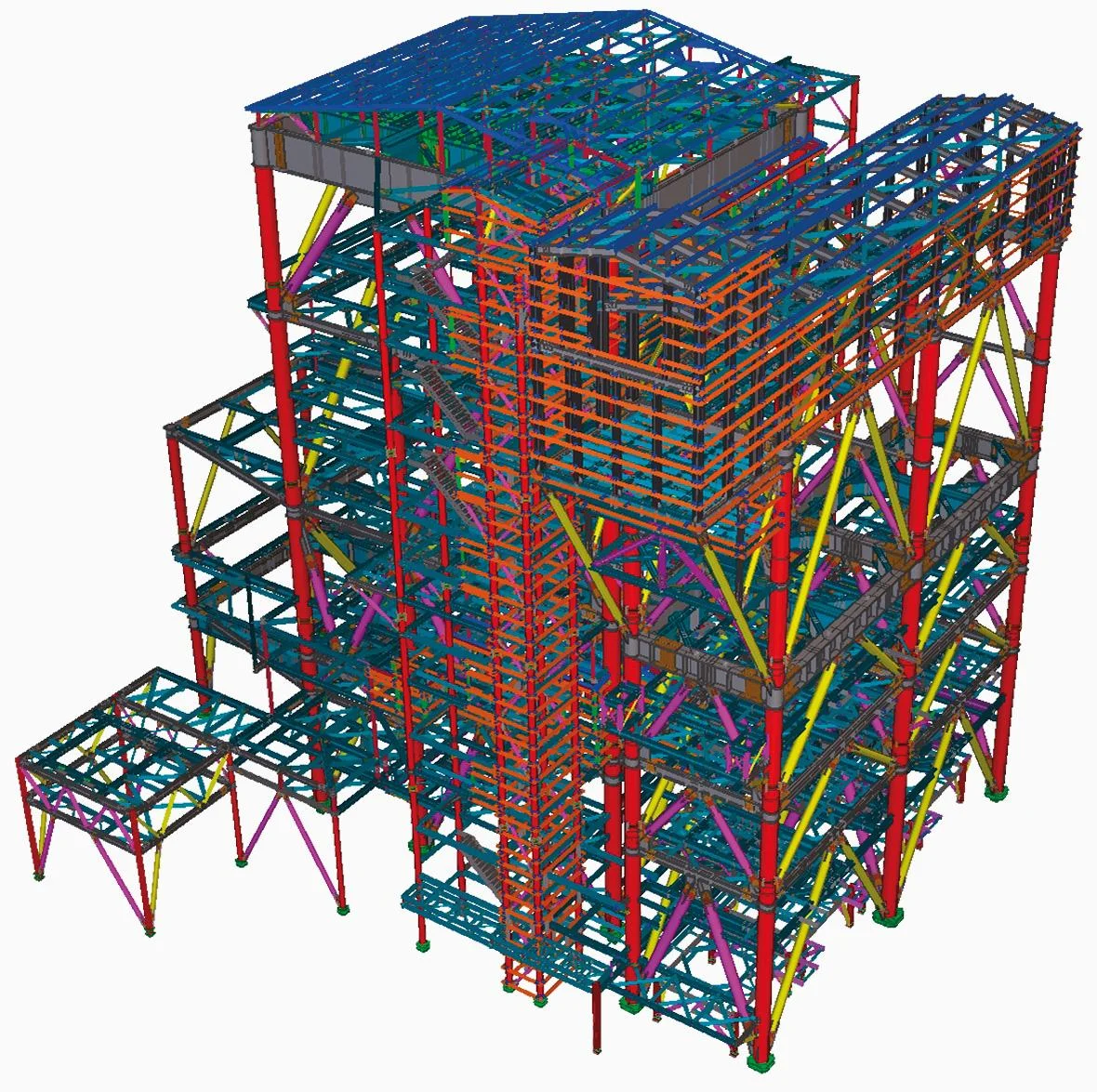 3D rendering of a steel framework for a power plant structure.
