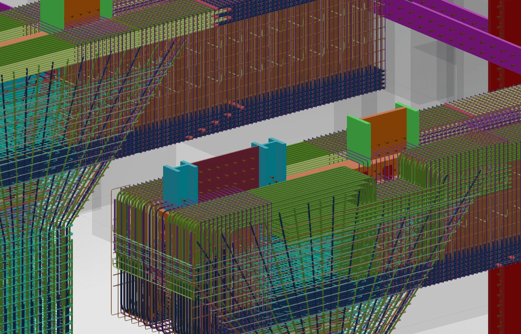 3D rendering of the internal structural framework of a building project.