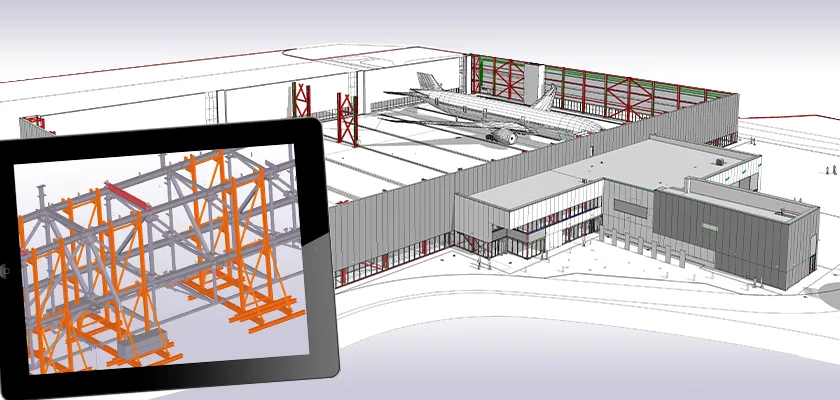 Tekla Structures model with import reference file of Boeing hanger