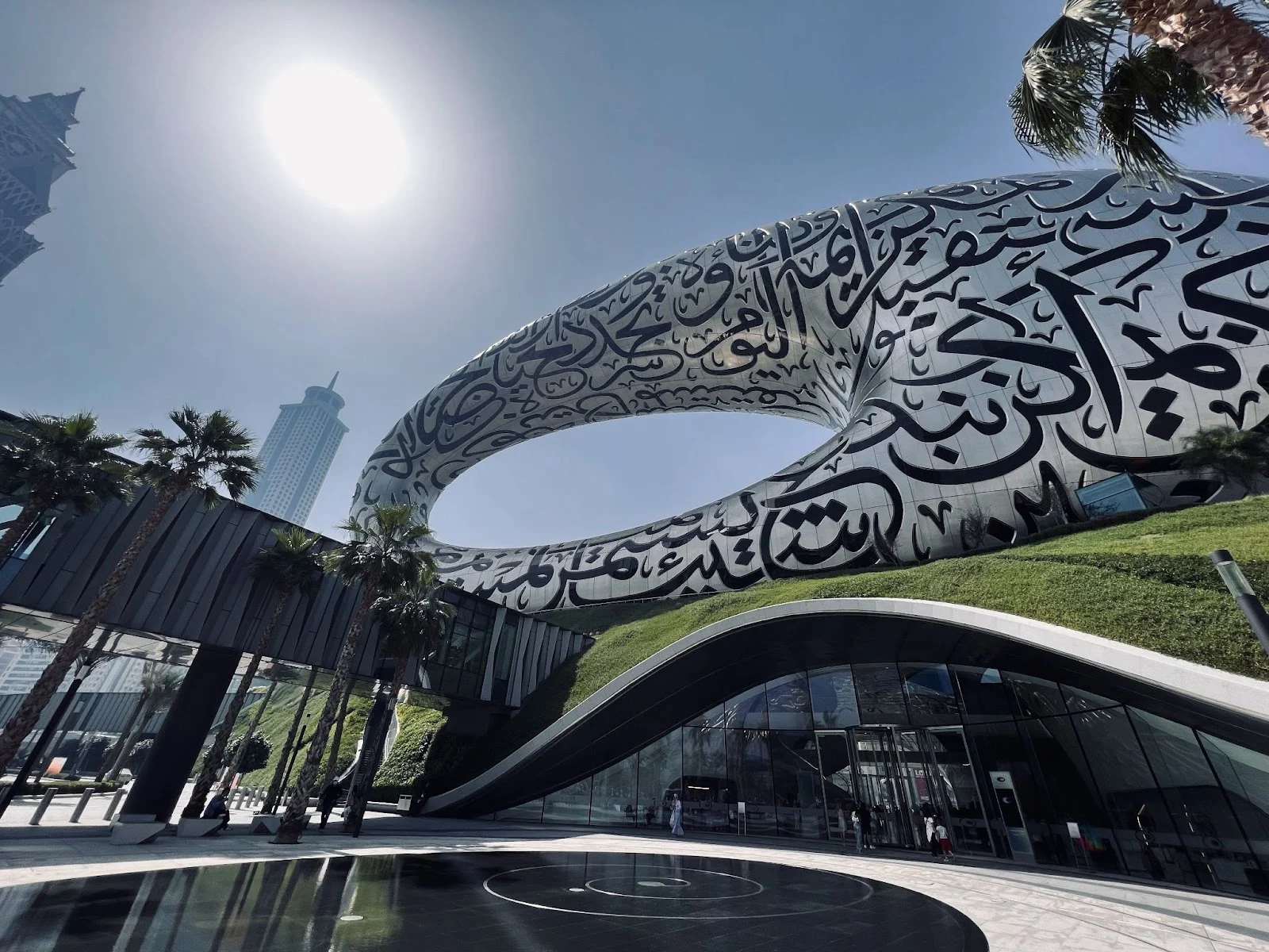 The Museum of the Future in Dubai, UAE, features Arabic calligraphy on its exterior.