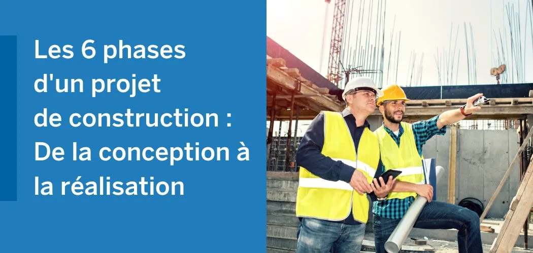 Two construction workers in hard hats and high-visibility vests take a selfie on a job site.