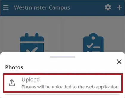Upload photos to the web application from the Photos menu.