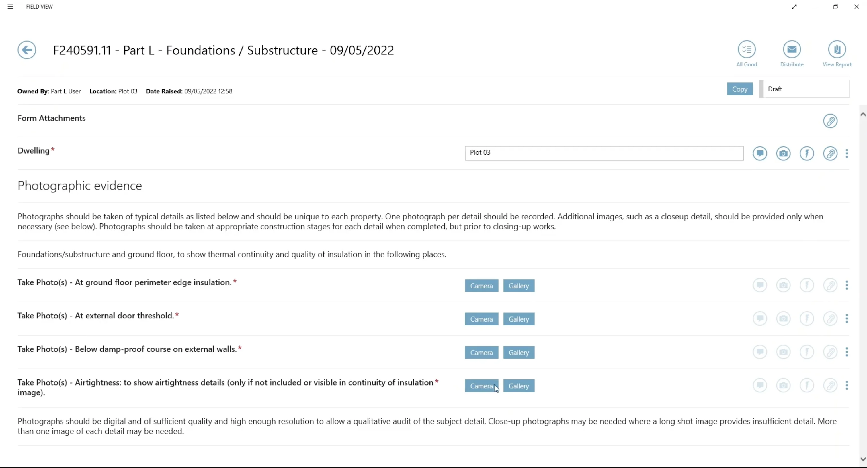Screenshot of filling out the form in Field View