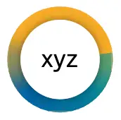 A white circle with the letters xyz in black text in the center, surrounded by a ring that transitions from yellow at the top to blue at the bottom.