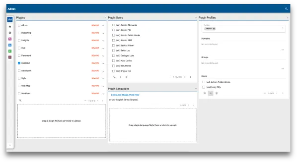 Cityworks Admin plugins available for configuration
