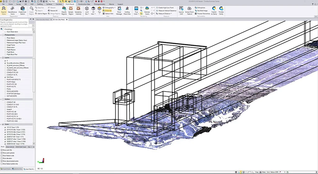 3D model of a structure overlayed on a terrain model in a design software.
