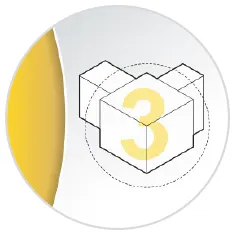 Circular infographic. Three line drawn boxes joining each other