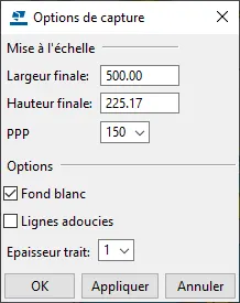 A screenshot of the Capture Options window shows scaling settings with fields for final width, final height, and PPP.