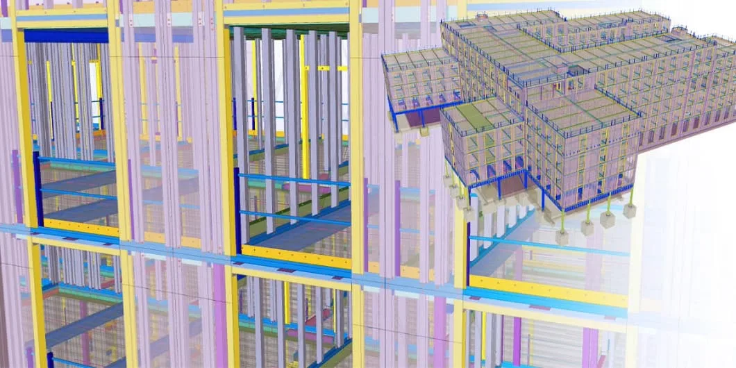 Light metal frame wall modeled in Tekla Structures