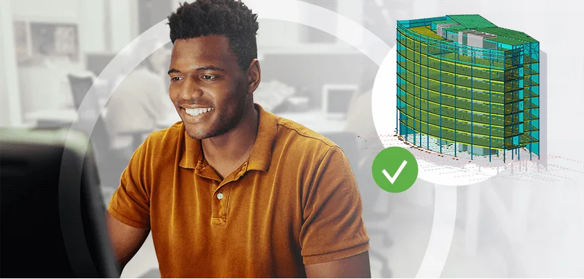 Engineer looking at an error-free model on a screen