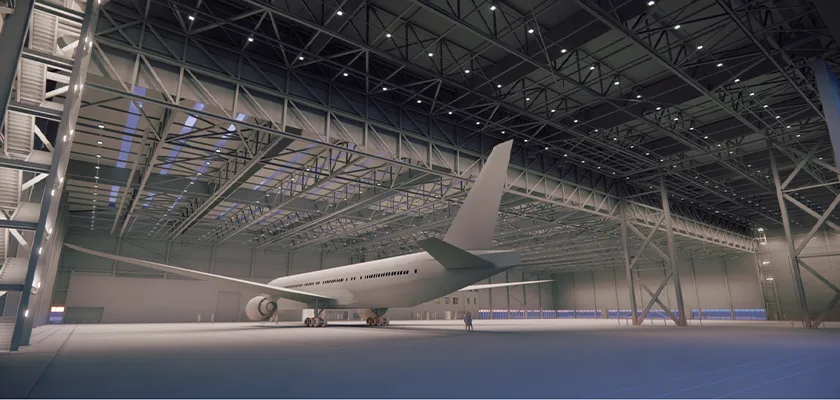 Artist impression of Boeing 787 Dreamliner in hanger