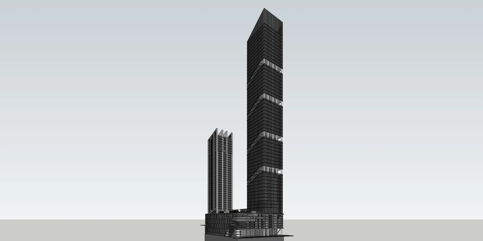 3D model of the two towers, built in SketchUp