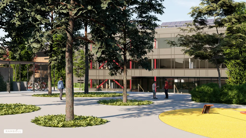 A SketchUp model of Veiavangen Middle School rendered in Lumion. An all-Rambøll project where several BIM models from differe