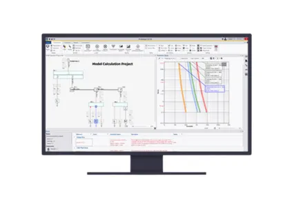 A computer monitor displays electrical engineering software with a schematic diagram and a graph.