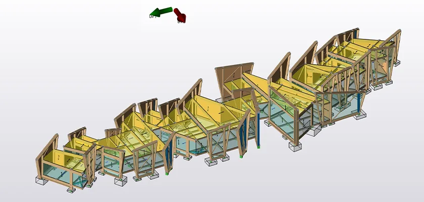 Structural model showing glazing and 34 shard-shaped sculptural panels