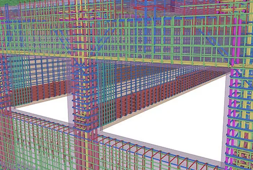 Detail-Ansicht Bewehrung im Tekla-3D-Modell