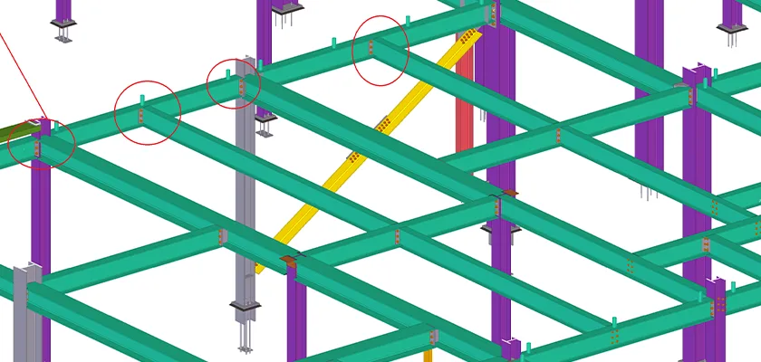 Tekla Structures end-plate connections for Boeing hanger