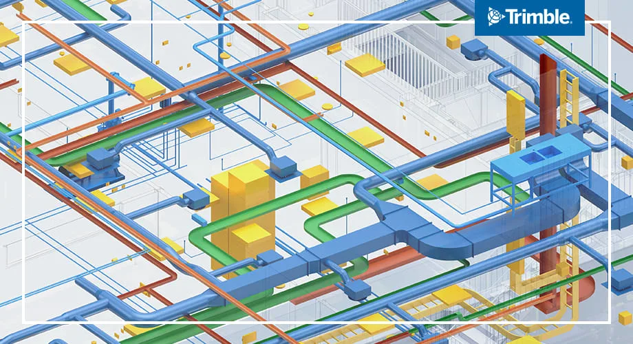 Picture showing a rendering of mechanical and electrical pipework in a plot.