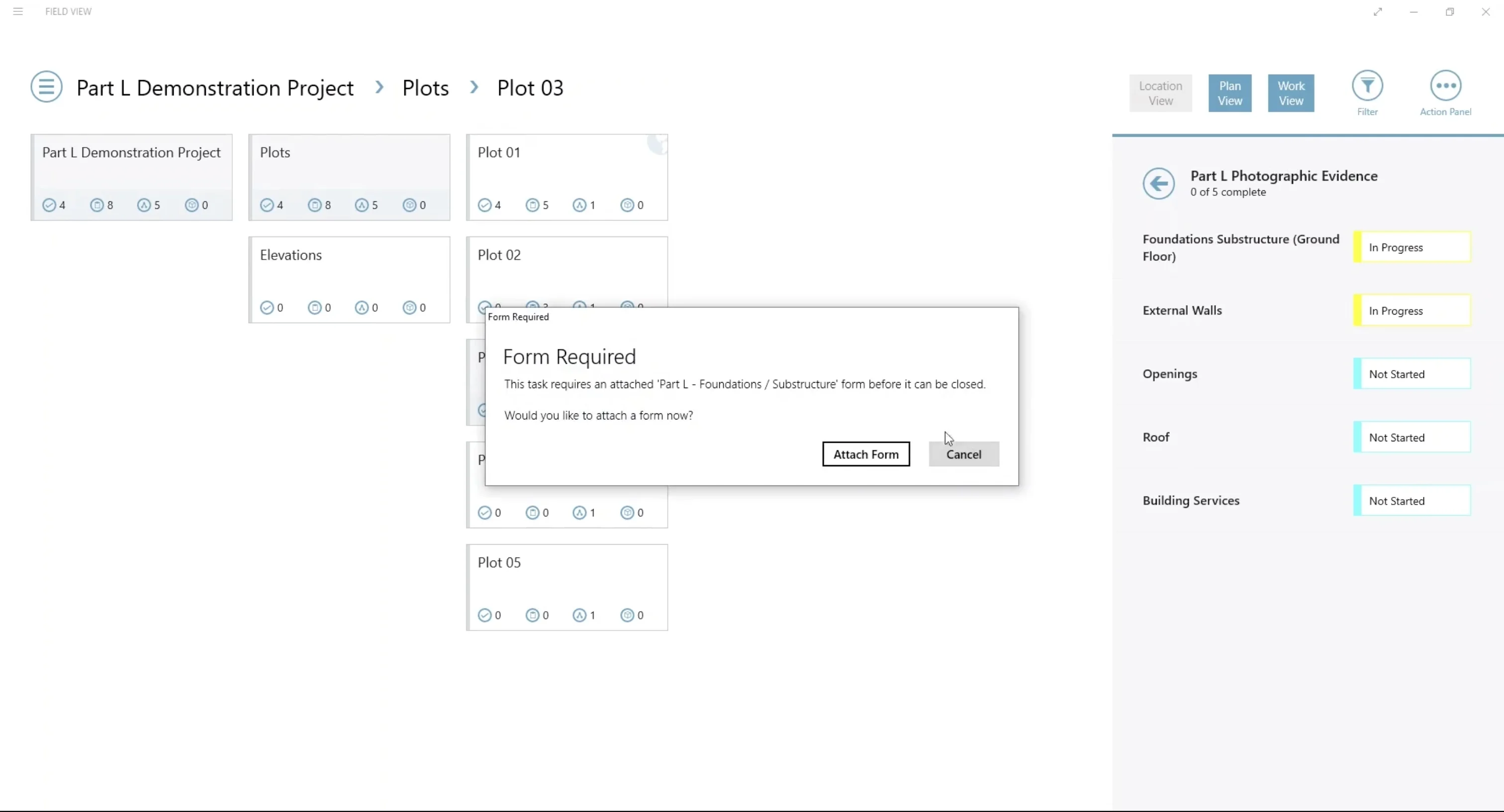 Screenshot of beginning the form fill in Field View