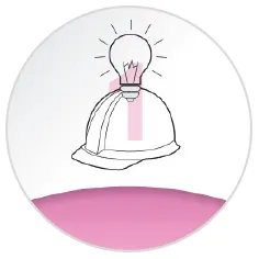 Circular infographic. Hard hat and lightbulb