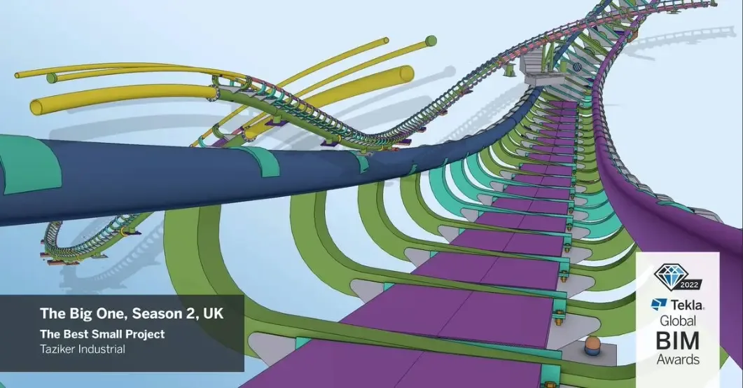3D model of the The Big One, Season 2, UK roller coaster project, a winner in the Best Small Project category at the Tekla Global BIM Awards 2022.