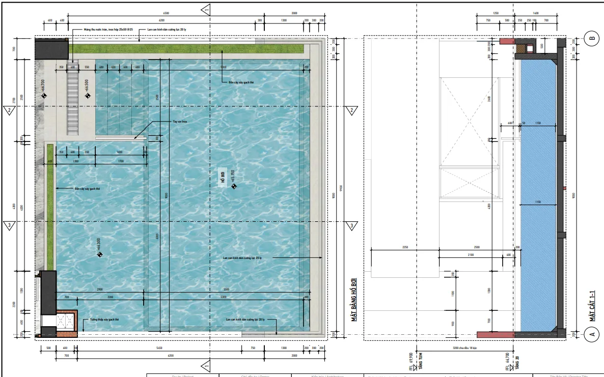Architekturzeichnung des Schwimmbads.