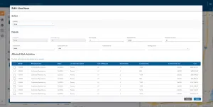 Screenshot of editing a contract line item, showing details and affected work initiatives.
