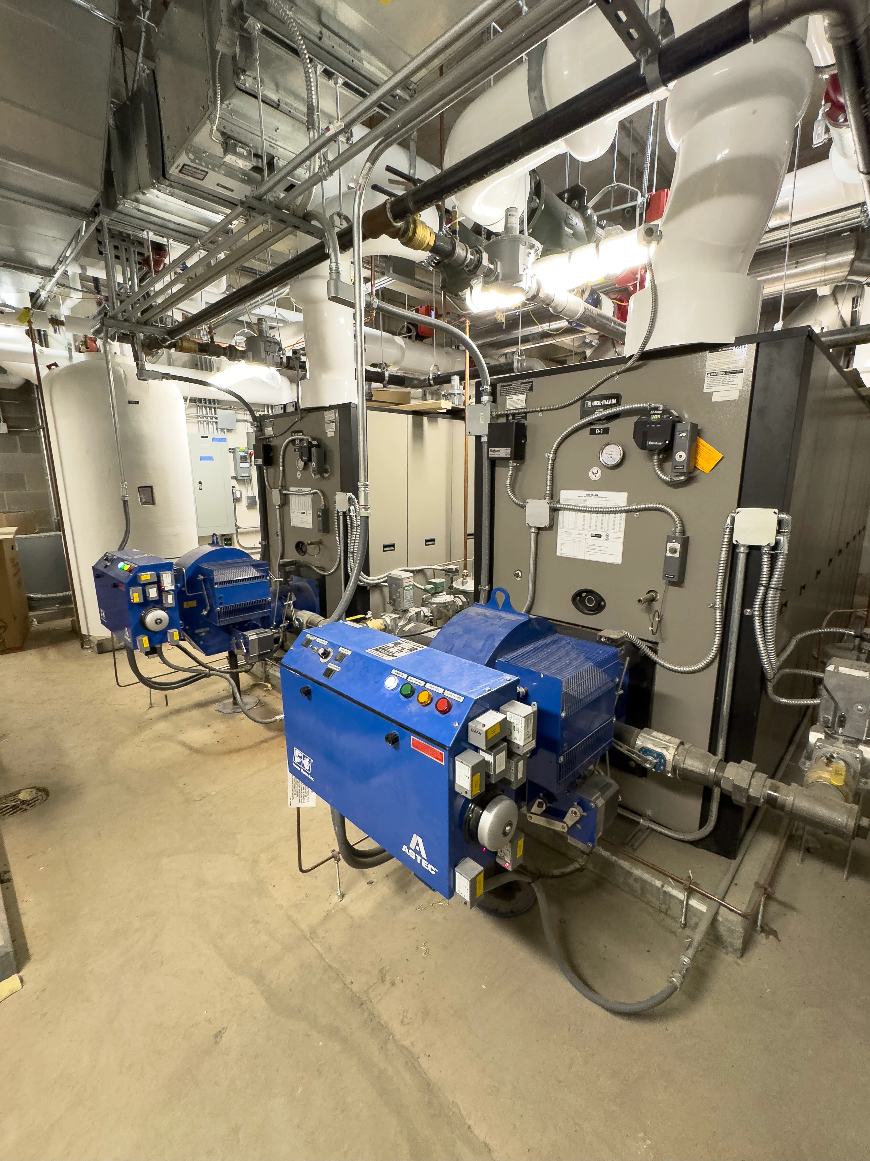 Two QAS fired boilers in the basement of the addition space