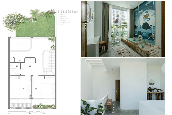 3rd-story floorplan, featuring two bedrooms, a garden, and an altar.