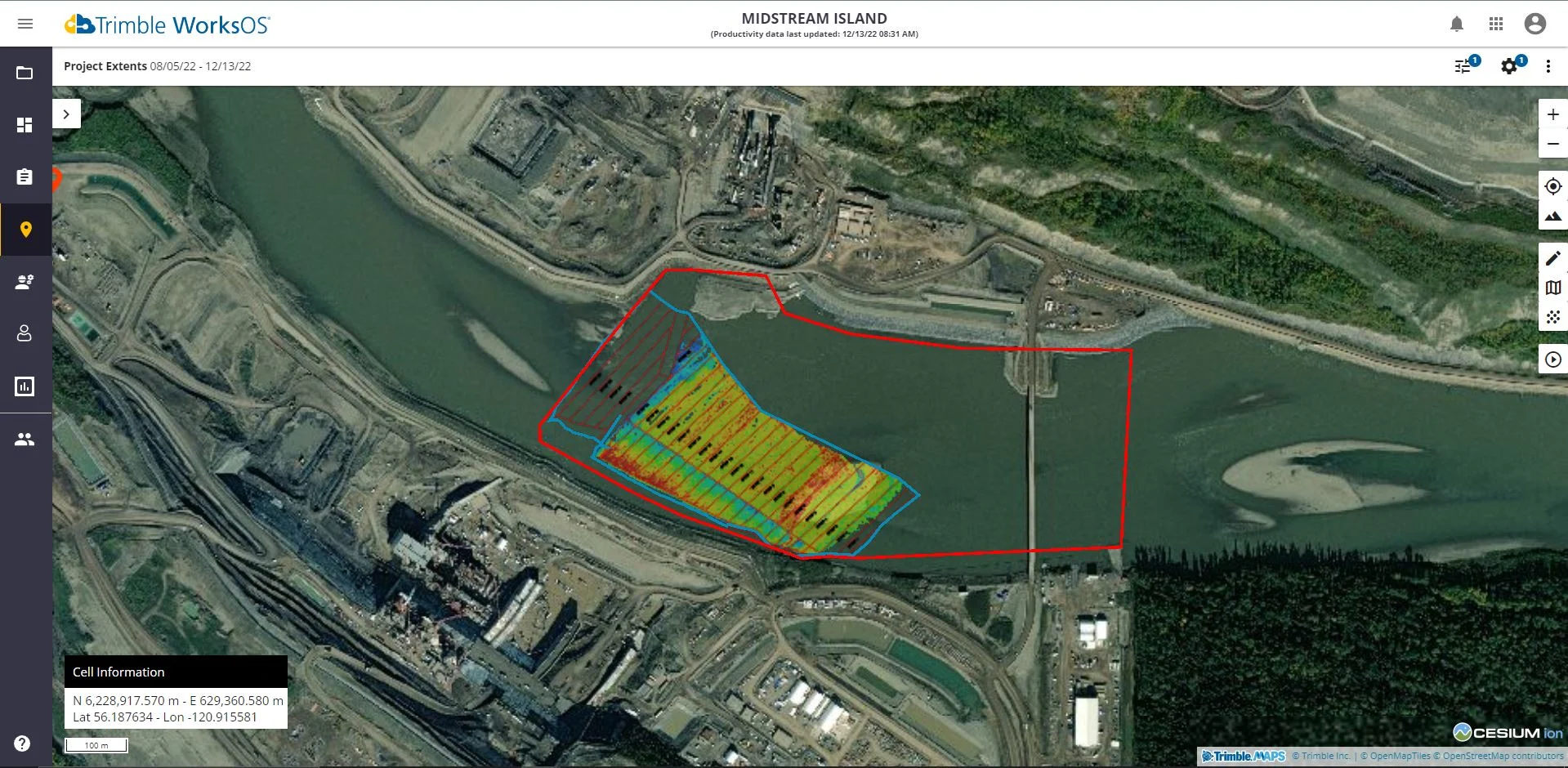 Screenshot of project from Trimble WorksOS, zoomed out