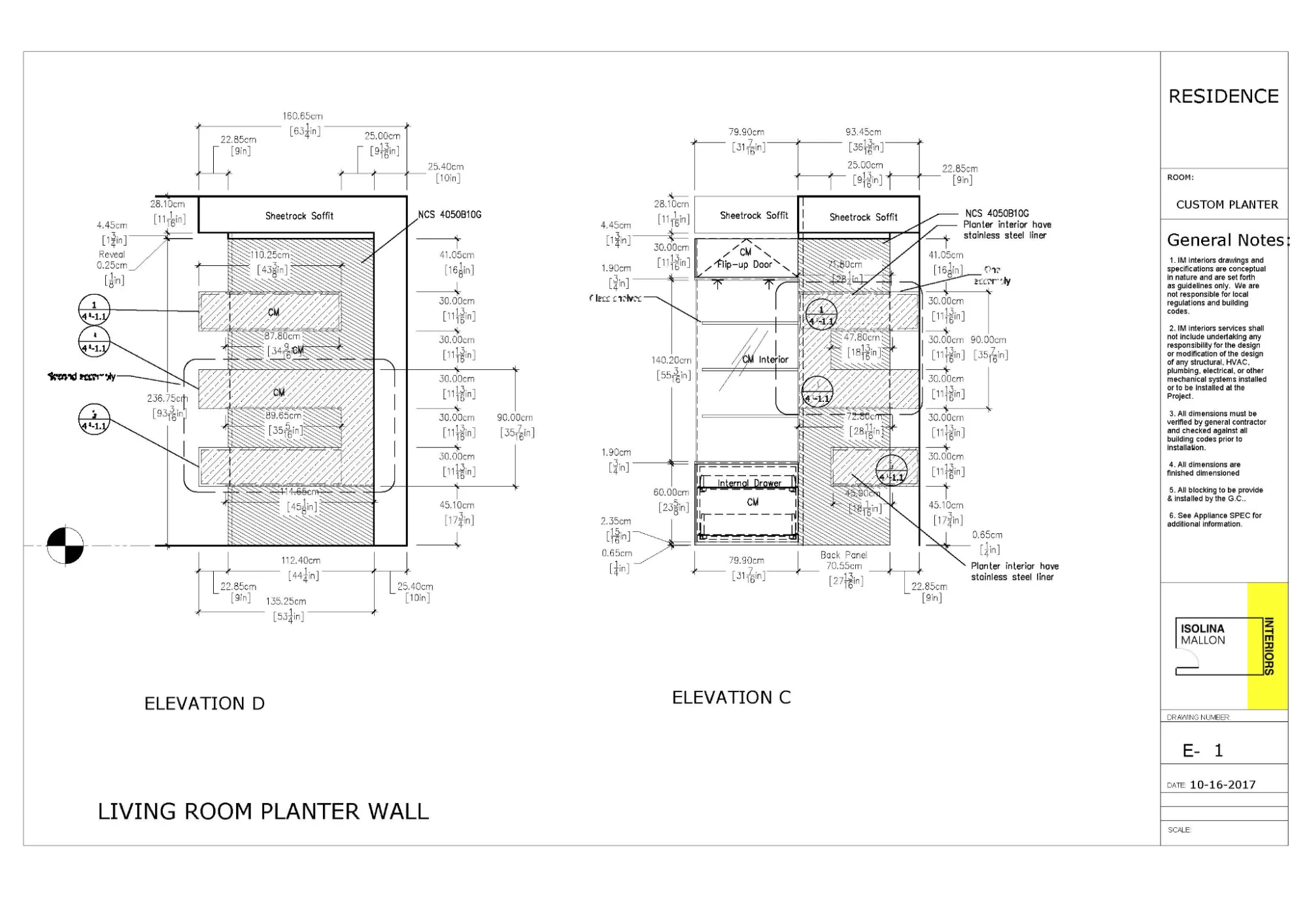 Documentation 2D d'une jardinière murale. Image reproduite avec l'autorisation d'Isolina Mallon.