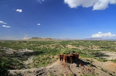 Olduvai Gorge site in Tazmania, with the blue sky