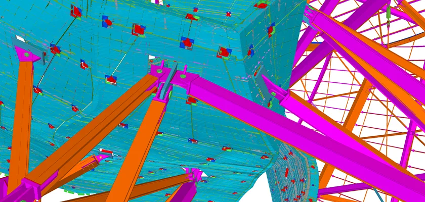 Steel model connecting to the structural core