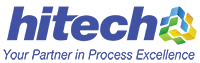 Hi-Tech iSolutions logo with a blue background and colorful abstract shapes on the right.