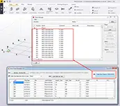 Screenshot of a software interface showing data tables and a 3D model, with a red box highlighting a section of data.